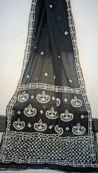 SKU0272 : Elegant Resham Kota  Saree – Handcrafted Bengal Heritage | Gujrati Work - Black, Buti / Booti, Dry Wash Only, Yes