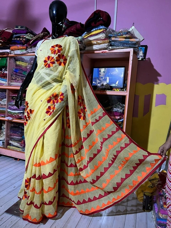 SKU1523 : Resham Check Saree with Machine Embroidery Appliqué Work | Elegant Festive & Ethnic Wear