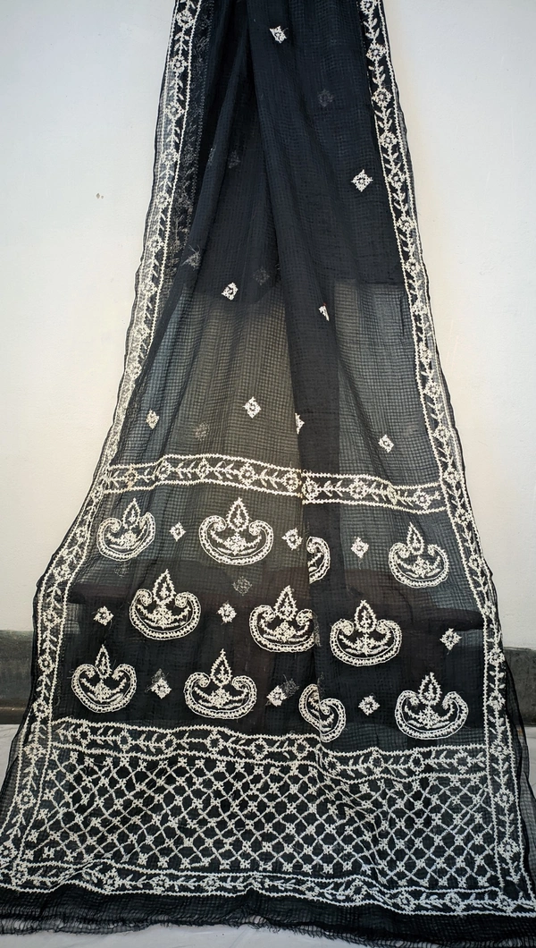 SKU0272 : Elegant Resham Kota  Saree – Handcrafted Bengal Heritage | Gujrati Work - Black, Buti / Booti, Dry Wash Only, Yes