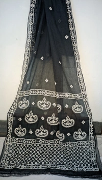 SKU0272 : Elegant Resham Kota  Saree – Handcrafted Bengal Heritage | Gujrati Work - Black, Buti / Booti, Dry Wash Only, Yes