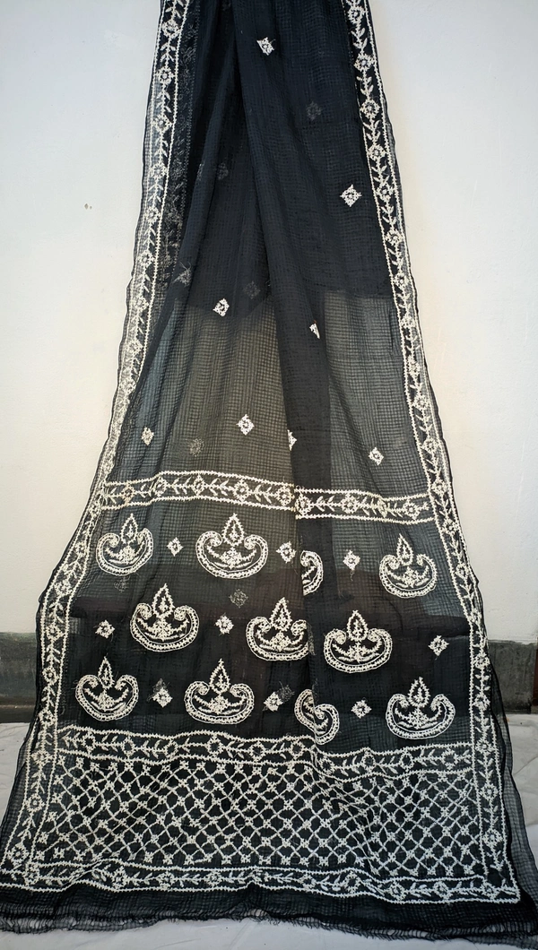 SKU0272 : Elegant Resham Kota  Saree – Handcrafted Bengal Heritage | Gujrati Work - Black, Buti / Booti, Dry Wash Only, Yes
