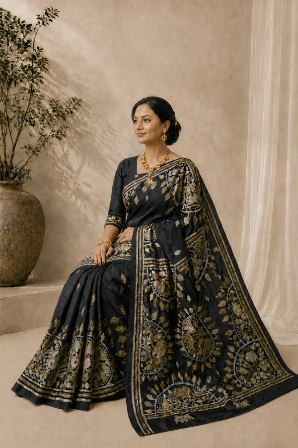 SKU1360 : Bangalore Silk Regular Kantha Stitch - Dry Wash, Yes