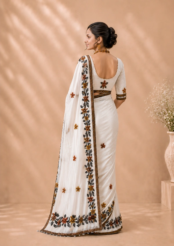 SKU1528 : Khadi Tant with Kalamkari Applic Work - Dry Clean, Yes