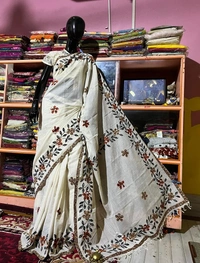 SKU1528 : Khadi Tant with Kalamkari Applic Work - Dry Clean, Yes