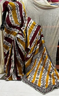 SKU1513 : Ketia Tussar Silk with Traditional Gujarati Handwork | Elegant Festive & Wedding Wear Saree