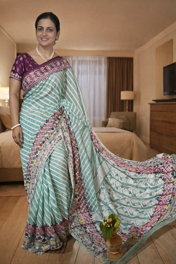 SKU1532 : Jamdani Saree with Lambani Handwork - Dry Clean, Yes