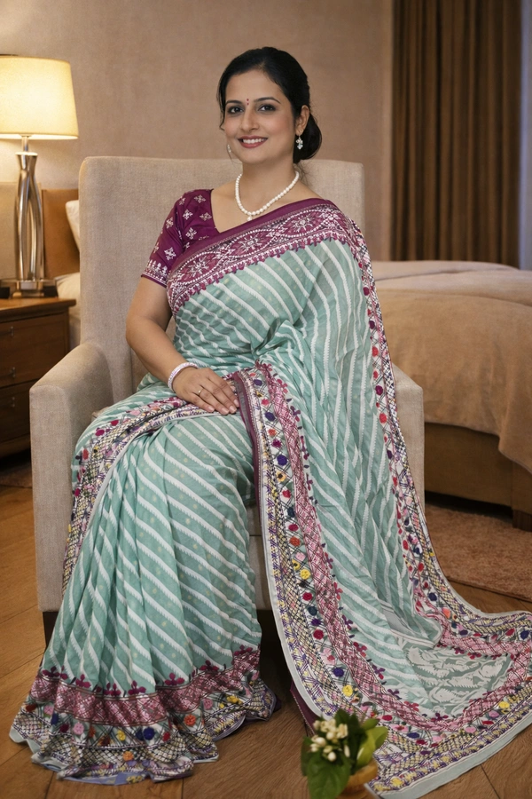 SKU1532 : Jamdani Saree with Lambani Handwork - Dry Clean, Yes