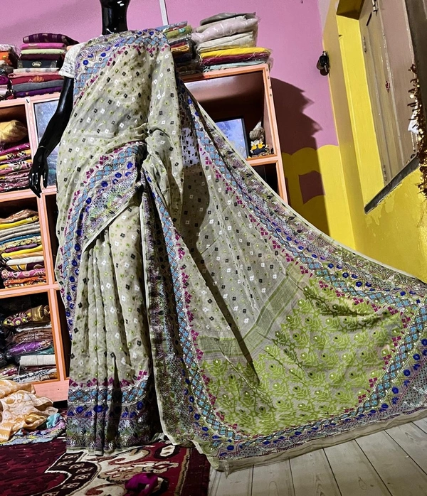 SKU1534 : Jamdani Saree with Lambani Handwork