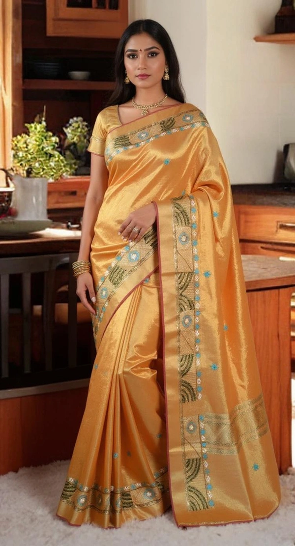 SKU0234 : Pure  Cotton Saree – Handwoven, Lightweight & Breathable Fabric | Lambani Work - Yellow, Hand Wash, Yes