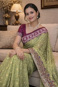 SKU1535 : Bishnupuri Silk Saree with Kashmiri Stitch Work | Handcrafted Luxury Festive & Wedding Wear - Dry Clean, Yes