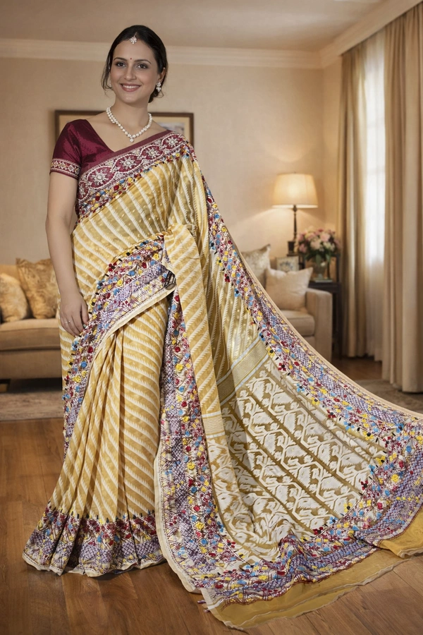 SKU1536 : Elegant Pure Linen Saree – Lightweight, Breathable & Handwoven Elegance - Dry Clean, Yes