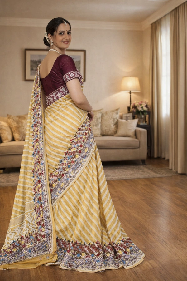 SKU1536 : Elegant Pure Linen Saree – Lightweight, Breathable & Handwoven Elegance - Dry Clean, Yes