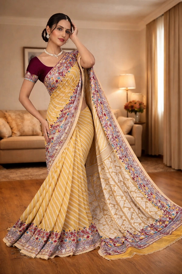 SKU1536 : Elegant Pure Linen Saree – Lightweight, Breathable & Handwoven Elegance - Dry Clean, Yes