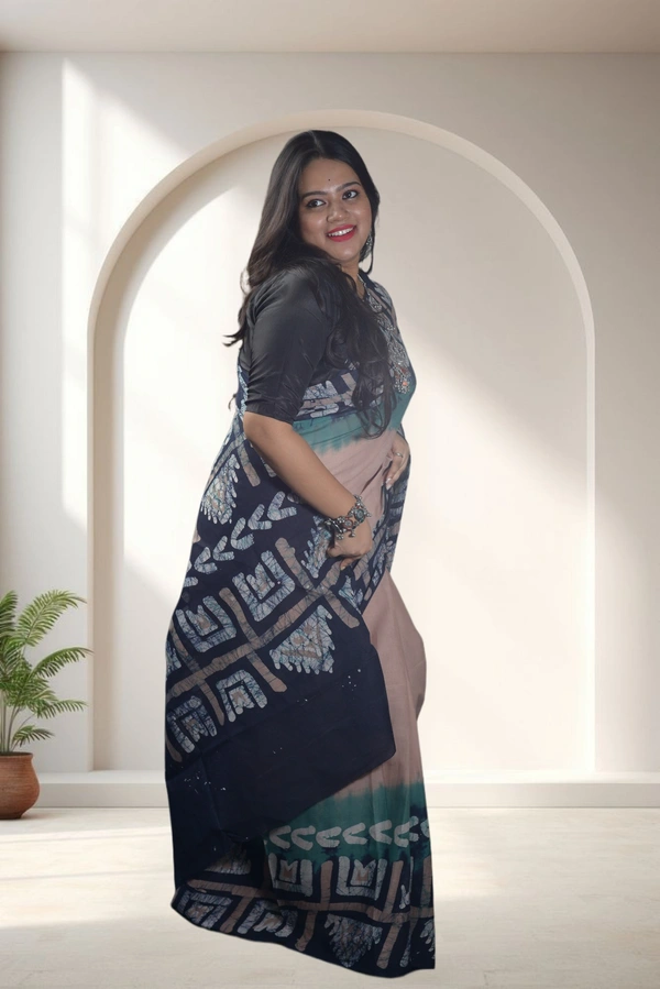 SKU-0747 : Pure Cotton Batik Saree – Handcrafted & Lightweight Traditional Wear - Hand Wash Only, No