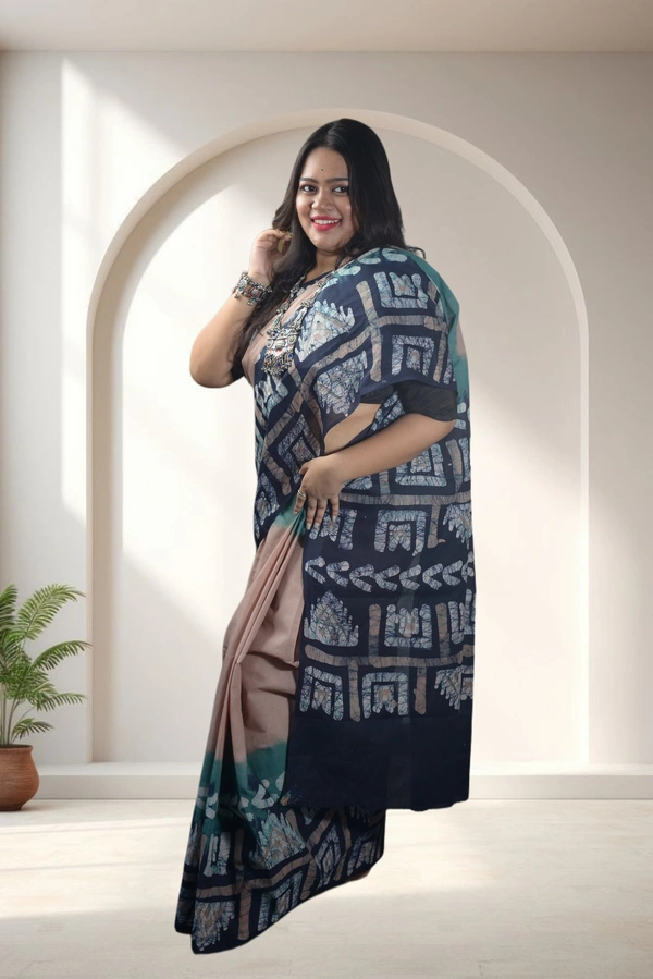 SKU-0747 : Pure Cotton Batik Saree – Handcrafted & Lightweight Traditional Wear - Hand Wash Only, No