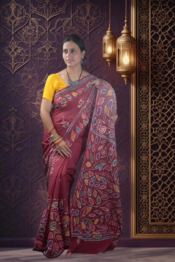 SKU-0748 : Pure Cotton Batik Saree – Handcrafted & Lightweight Traditional Wear - Hand Wash Only, No