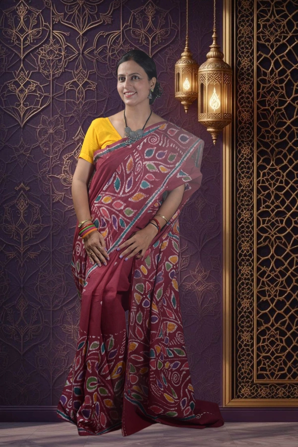 SKU-0748 : Pure Cotton Batik Saree – Handcrafted & Lightweight Traditional Wear - Hand Wash Only, No