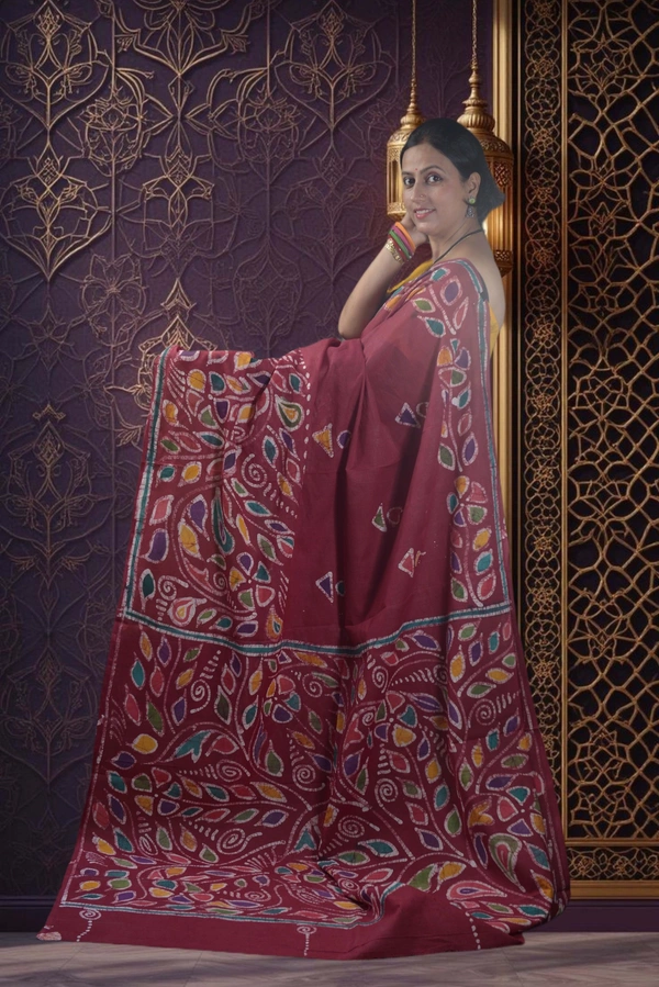 SKU-0748 : Pure Cotton Batik Saree – Handcrafted & Lightweight Traditional Wear - Hand Wash Only, No