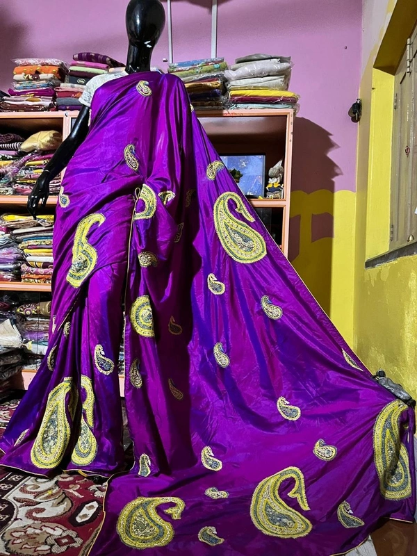 SKU1538 : Sonamukhi Silk Saree with Traditional Kashmiri Handwork | Elegant Festive & Wedding Ethnic Wear - Dry Clean, Yes