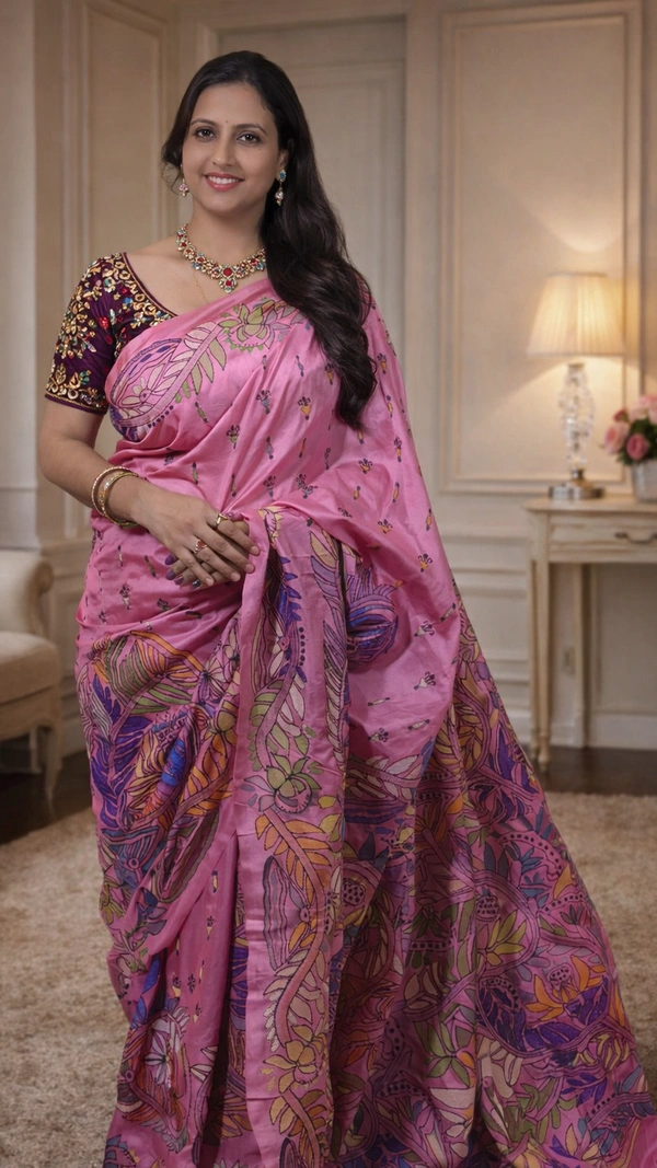 SKU1539 : Bangalore Silk Saree with Kantha Stitch Work | Traditional Handcrafted Festive & Ethnic Wear - Dry Clean, Yes