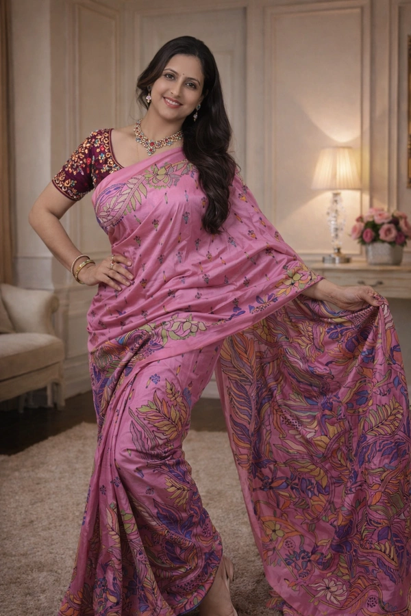 SKU1539 : Bangalore Silk Saree with Kantha Stitch Work | Traditional Handcrafted Festive & Ethnic Wear - Dry Clean, Yes