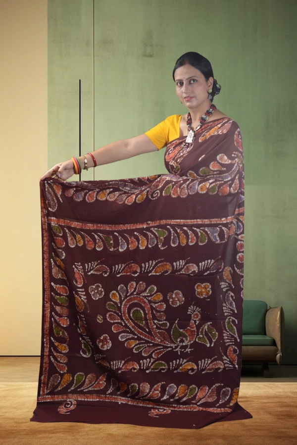 SKU-0750 : Pure Cotton Batik Saree – Handcrafted & Lightweight Traditional Wear - Hand Wash Only, No