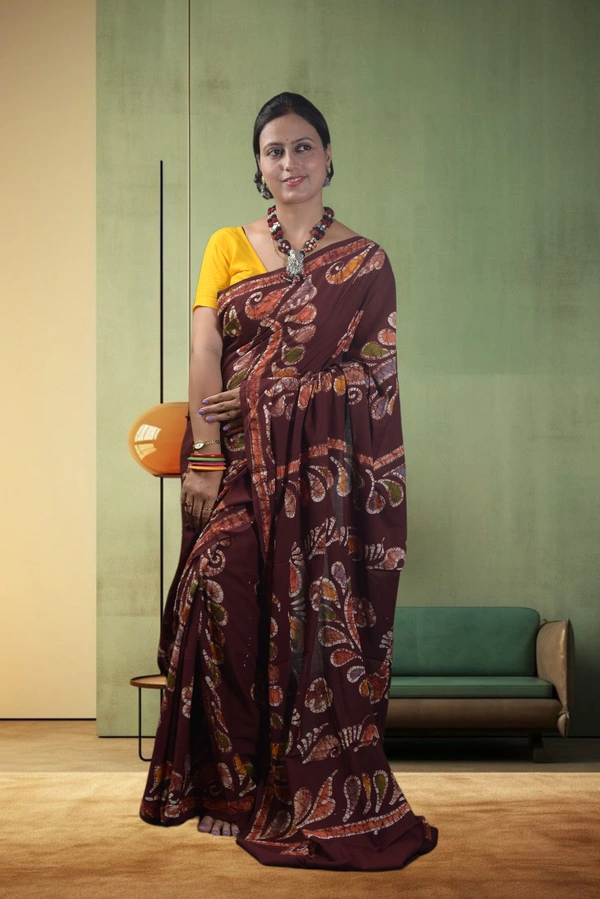 SKU-0750 : Pure Cotton Batik Saree – Handcrafted & Lightweight Traditional Wear - Hand Wash Only, No
