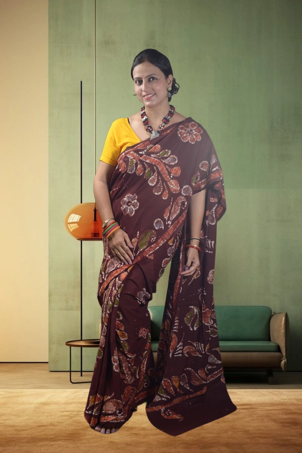 SKU-0750 : Pure Cotton Batik Saree – Handcrafted & Lightweight Traditional Wear - Hand Wash Only, No