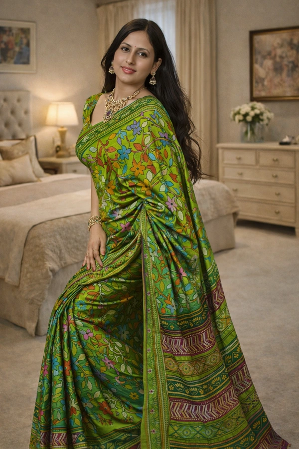 SKU1540 : Bishnupure Silk Saree with Allover Kantha Stitch | Handcrafted Premium Festive & Wedding Wear - Dry Clean, Yes