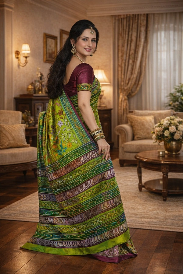 SKU1540 : Bishnupure Silk Saree with Allover Kantha Stitch | Handcrafted Premium Festive & Wedding Wear - Dry Clean, Yes