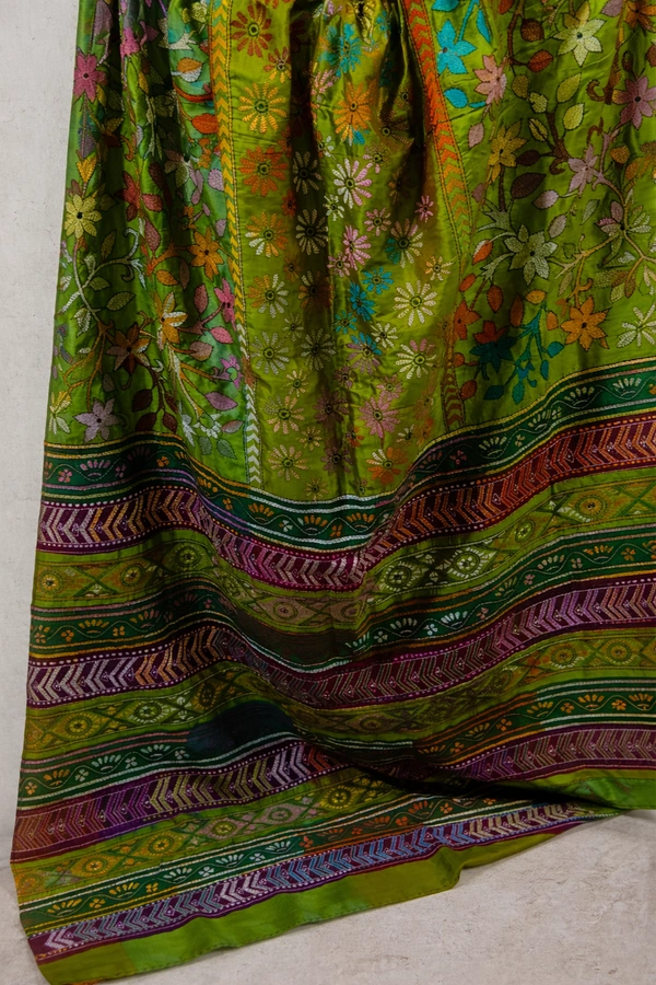 SKU1540 : Bishnupure Silk Saree with Allover Kantha Stitch | Handcrafted Premium Festive & Wedding Wear - Dry Clean, Yes