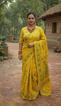 SKU1388 : Blended Bangalore Silk with Handcrafted Kantha Stitch - Dry Wash, Yes