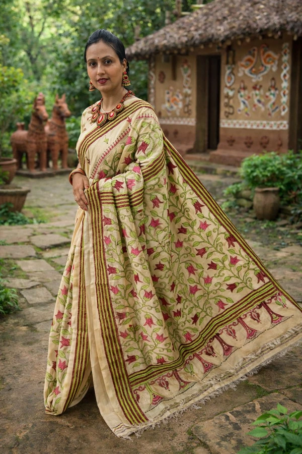 SKU1409 : Tussar Kantha Stitch - Dry Wash, Yes