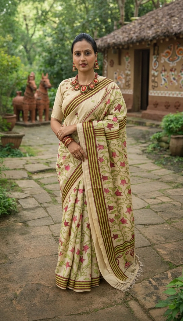 SKU1409 : Tussar Kantha Stitch - Dry Wash, Yes