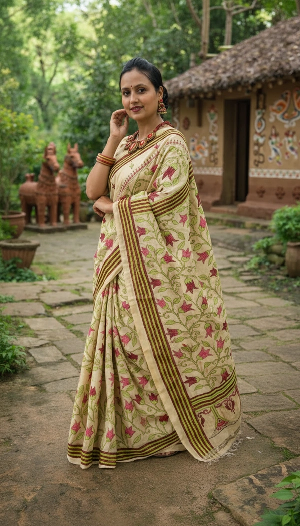 SKU1409 : Tussar Kantha Stitch - Dry Wash, Yes