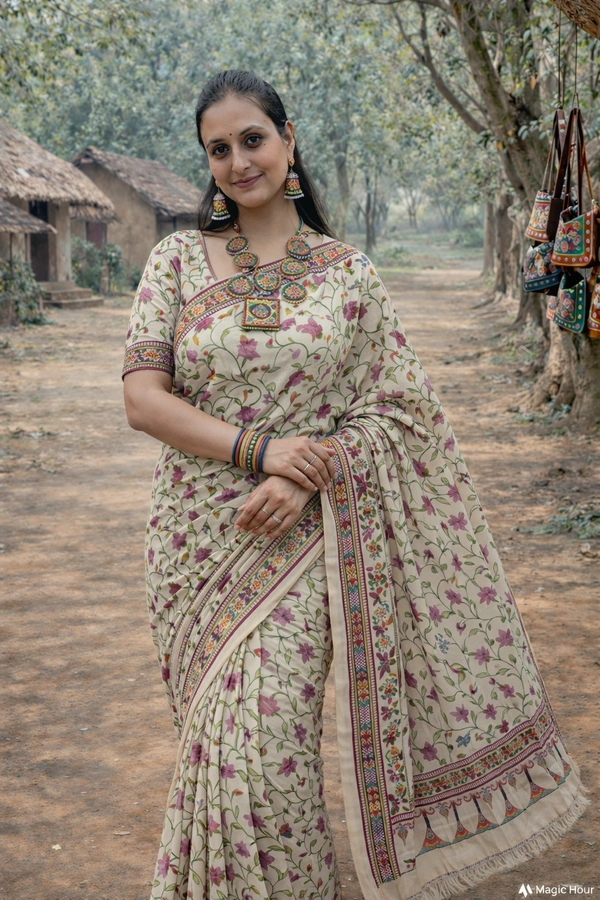 SKU1416 : Tussar Kantha Stitch - Dry Wash, Yes