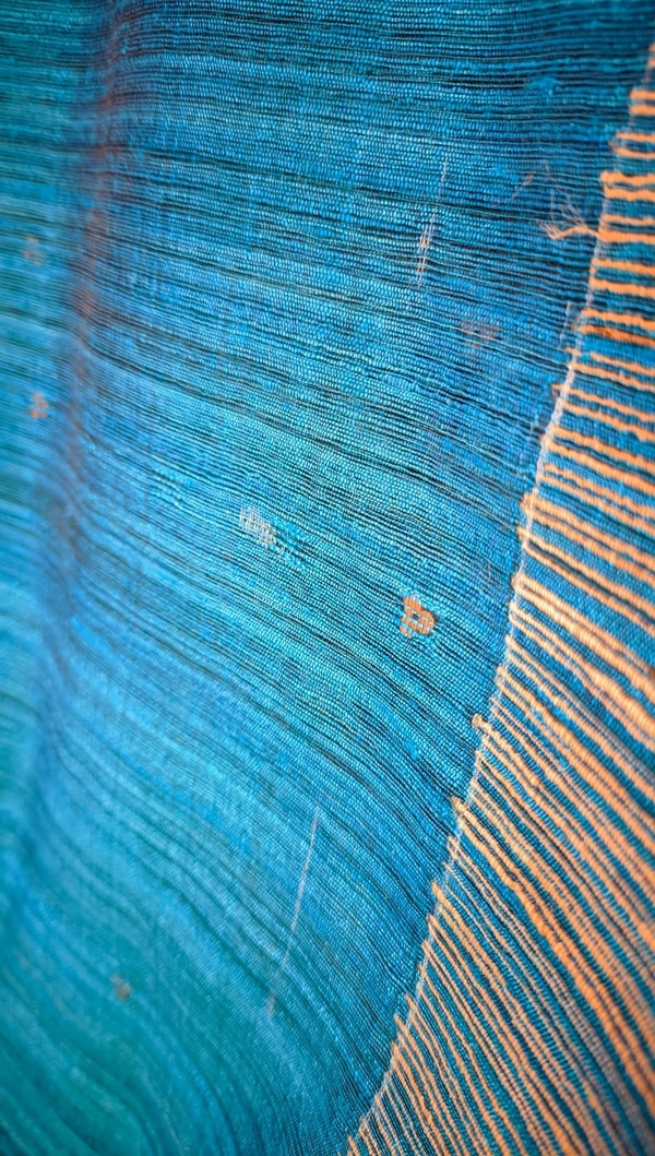 SKU0224 : Elegant Handwoven Silk Matka Ghicha Saree – Traditional Bengal Weave  - Blue, Dry Clean Only, Yes