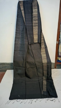 SKU0225 : Elegant Handwoven Silk Matka Ghicha Saree – Traditional Bengal Weave  - Black, Dry Clean Only, Yes