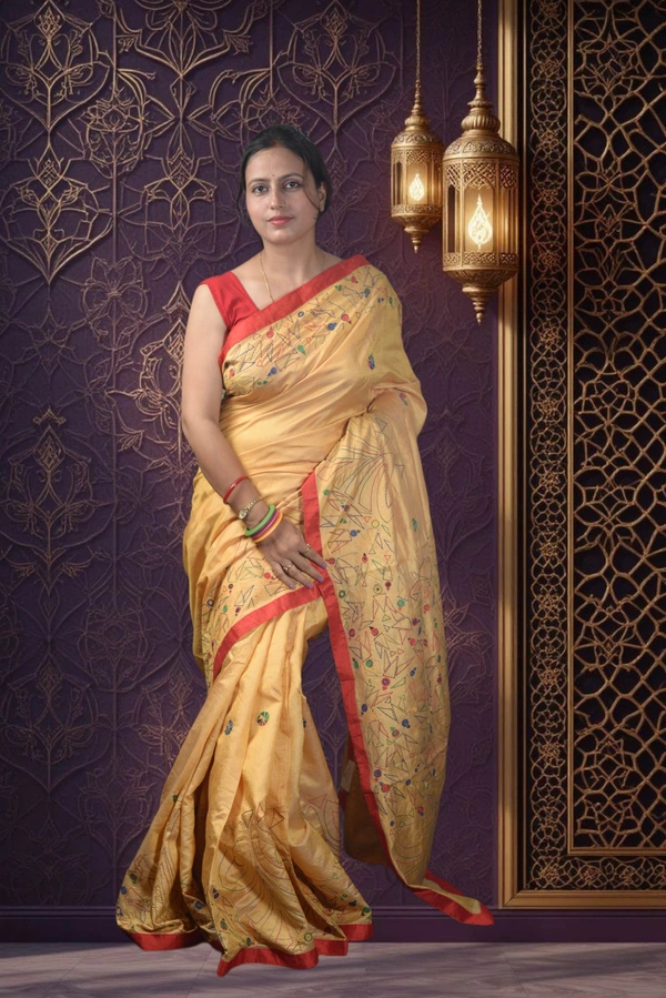 SKU-0755 : Pure Silk Kantha Stitch Saree – Handcrafted Bengal - Dry Wash, Yes