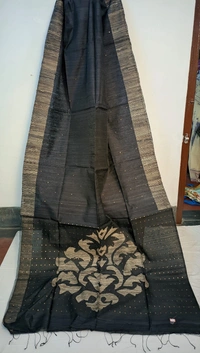 SKU0225 : Elegant Handwoven Silk Matka Ghicha Saree – Traditional Bengal Weave  - Black, Dry Clean Only, Yes
