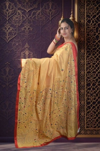 SKU-0755 : Pure Silk Kantha Stitch Saree – Handcrafted Bengal - Dry Wash, Yes