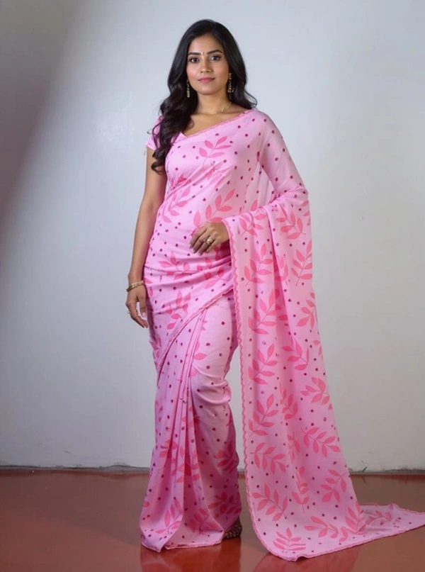 SKU0381 : Pure Cotton Saree – Handwoven, Lightweight & Breathable Fabric | Applic  Wirh Mirror Work - Pink, Floral, Dry Clean Only, Yes