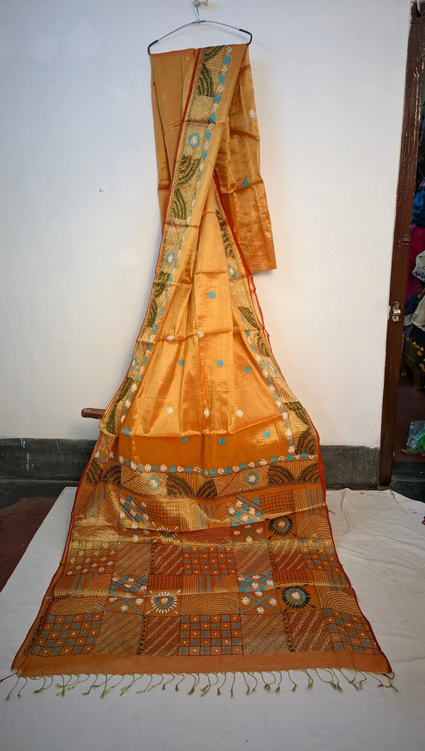 SKU0234 : Pure  Cotton Saree – Handwoven, Lightweight & Breathable Fabric | Lambani Work - Yellow, Hand Wash, Yes