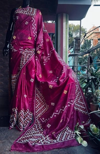 SKU1516 : Sonamukhi Silk Saree with Traditional Gujarati Handwork | Elegant Festive & Wedding Ethnic Wear