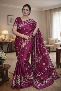 SKU1516 : Tussar Silk Saree with Acid Painting & Gujarati Handwork | Premium Festive & Wedding Wear Saree - Dry Clean, Yes