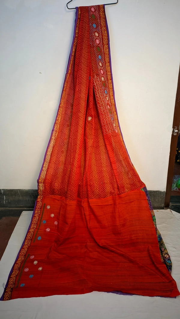 SKU0237 : Elegant Lightweight Chiffon Saree for Women – Soft & Flowing Fabric | Silk Lambani - Multi Colour, Block Print, Hand WasHand Wash, Yes