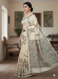 SKU0967 : Pure Silk Kantha Stitch Saree – Handcrafted Bengal - Kantha Stitch, Dry Clean Only, Yes