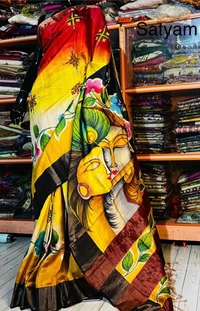 SKU1519 : Pure Tussar Silk Saree with Gujrati Work - Acid Painting