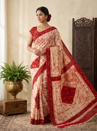 SKU1682 : Handcrafted Mulmul Batik Kantha Stitch Saree for Women | Soft Cotton Mulmul Saree | Traditional Handwoven Ethnic Wear - Hand Wash