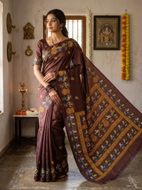 SKU1688 : Elegant Bangalore Silk Printed Saree for Women | Soft Lightweight Traditional & Party Wear Saree with Stylish Print Design - dry cleaning, Yes, Brown